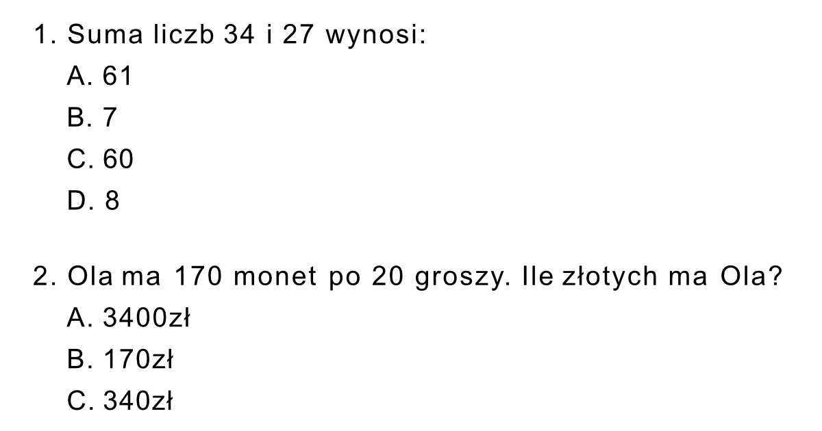 Quiz Z Matematyki Klasa 4