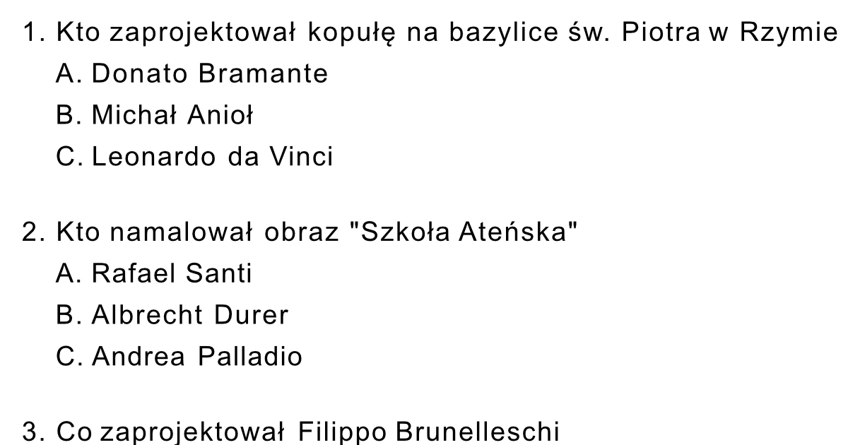 Test: Renesans: Sprawdzian / klasówka w PDF do druku Sprawdzian Z Renesansu 1 Liceum