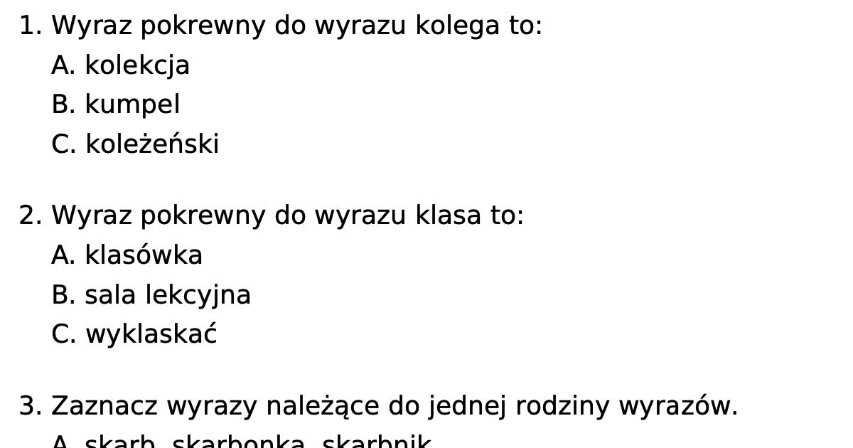Rodzina Wyrazów Sprawdzian Klasa 2