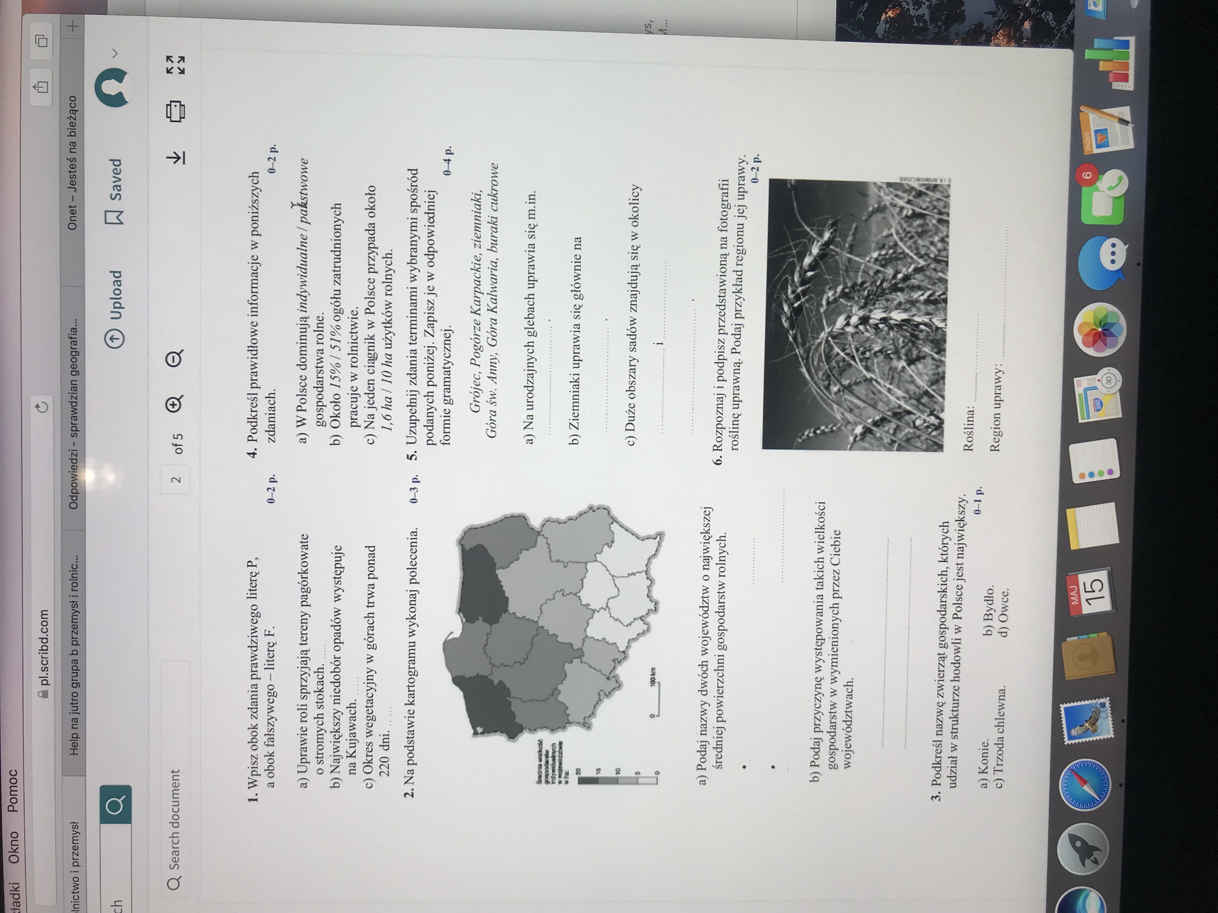 Geografia Klasa 7 Rolnictwo I Przemysl Polski Sprawdzian