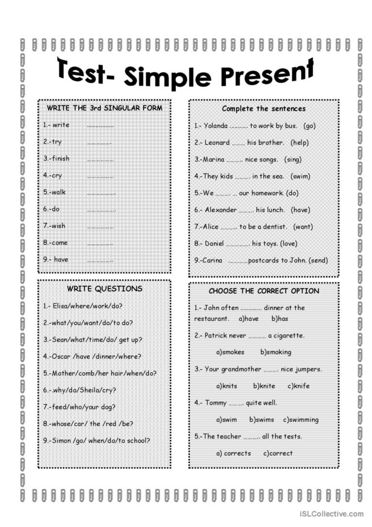 Present Simple Test Klasa 4