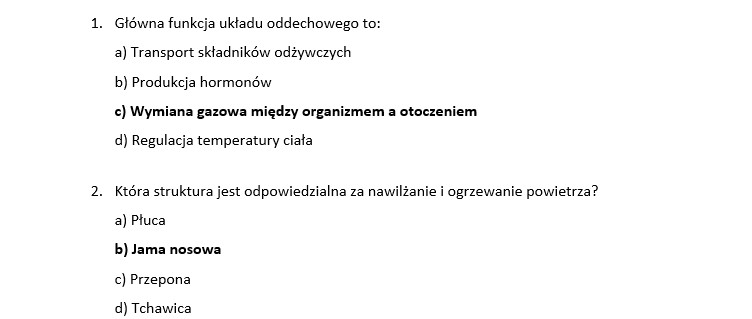 Uklad Oddechowy Klasa 7 Test