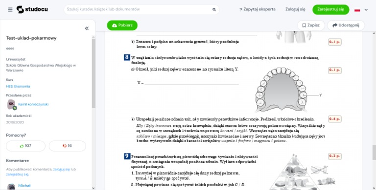 Test-Uklad-Pokarmowy - A Test Układ Pokarmowy Test Sprawdzający Układ Pokarmowy Sprawdzian 2 Gimnazjum Puls życia