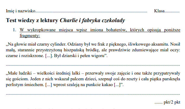 Test Z Lektury Charlie I Fabryka Czekolady Z Odpowiedziami