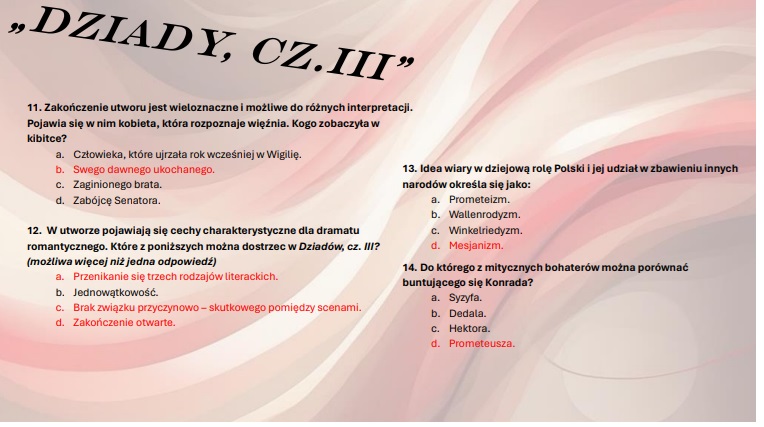Test wprowadzający z lektury "Dziady, cz. III" • Złoty nauczyciel Dziady Cz 3 Test