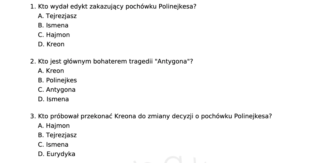 Antygona Sprawdzian Z Treści Lektury