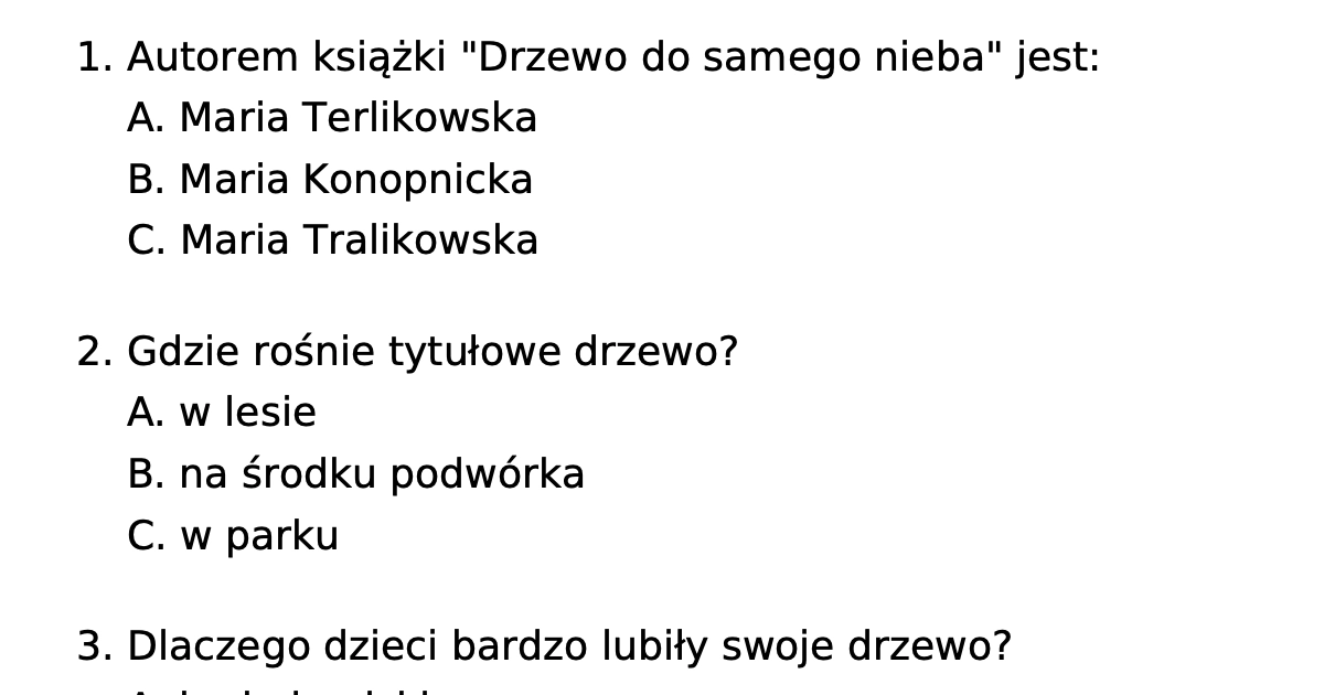 Test Z Lektury Drzewo Do Samego Nieba