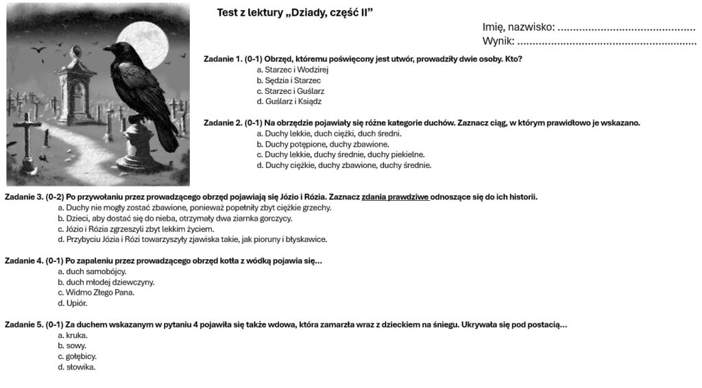 Test z lektury "Dziady, część II" • Złoty nauczyciel Dziady Cz 2 Test