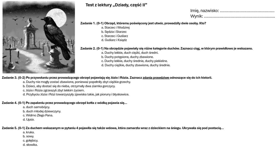 Dziady 2 Test Z Lektury