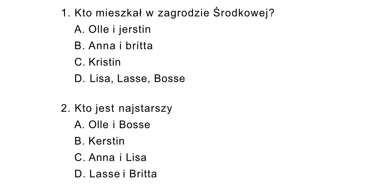 Test Z Lektury Dzieci Z Bullerbyn