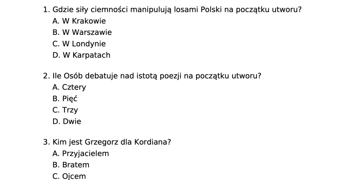 Sprawdzian Z Lektury Inny świat