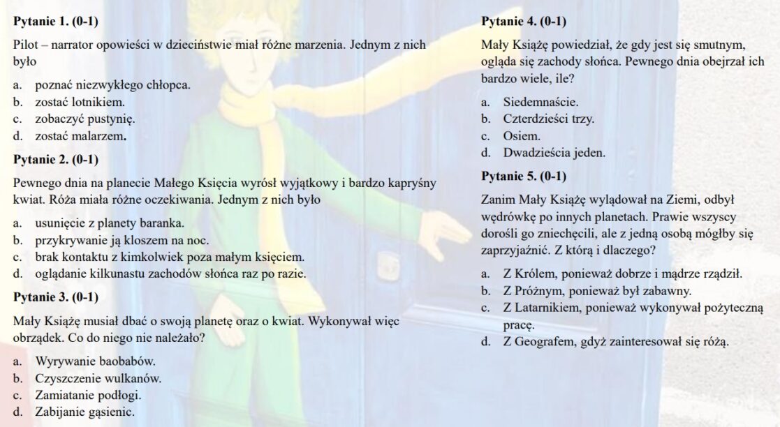 Test z lektury "Mały Książę" • Złoty nauczyciel Sprawdzian Sprawdzający Znajomość Lektury Balladyna