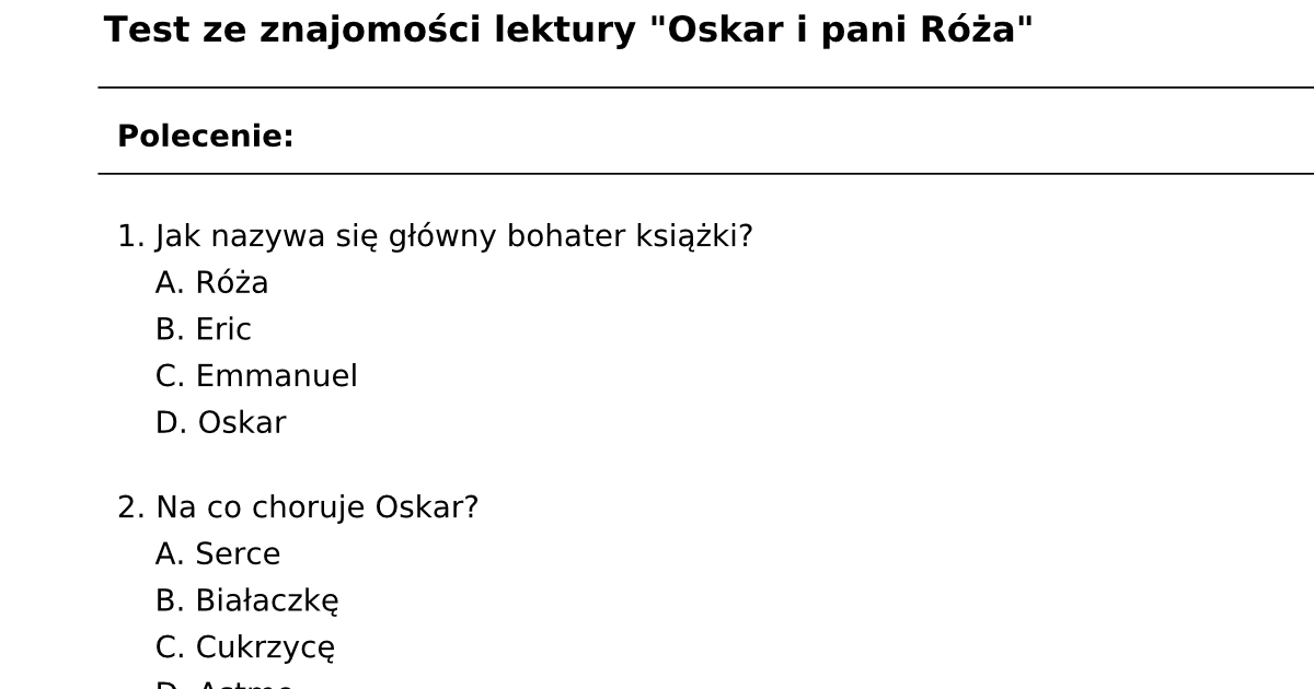 Test Oskar I Pania Roza