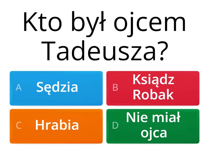 Test z lektury "Pan Tadeusz'' - Quiz Pan Tadeusz Ksiega 1 Quiz