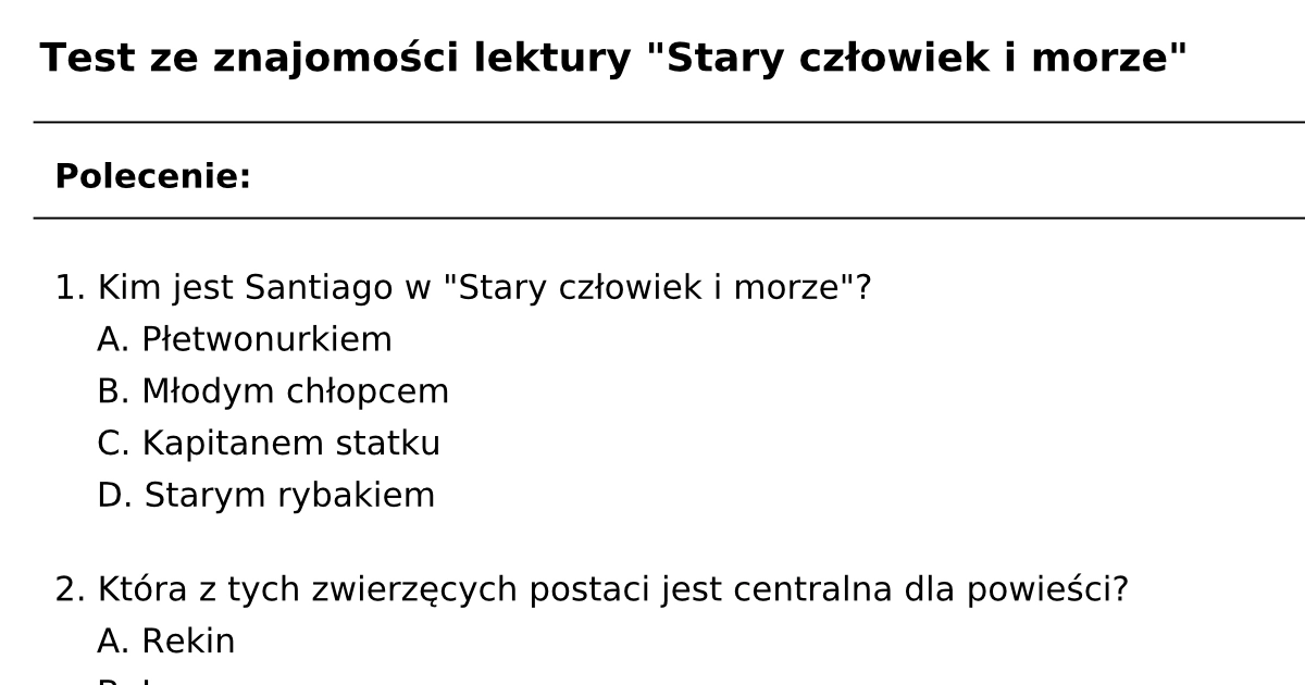 Stary Czlowiek I Morze Sprawdzian
