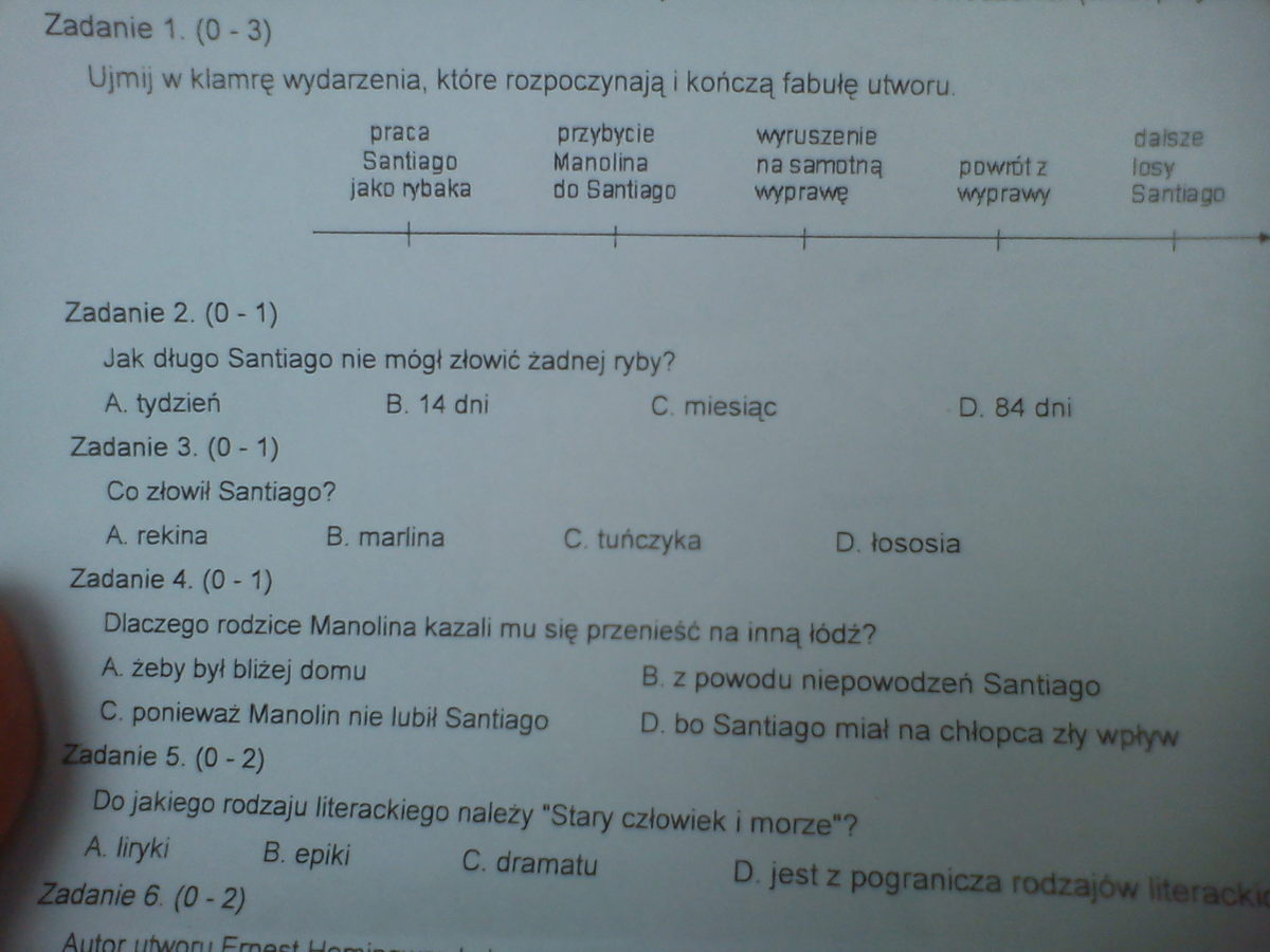 Test Z Lektury Stary Czowiek I Morze - question Test Z Stary Człowiek I Morze