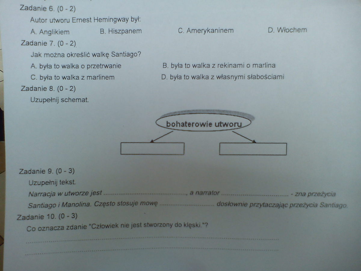 Test Z Lektury Stary Czowiek I Morze - question Stary Człowiek I Morze Test Pdf