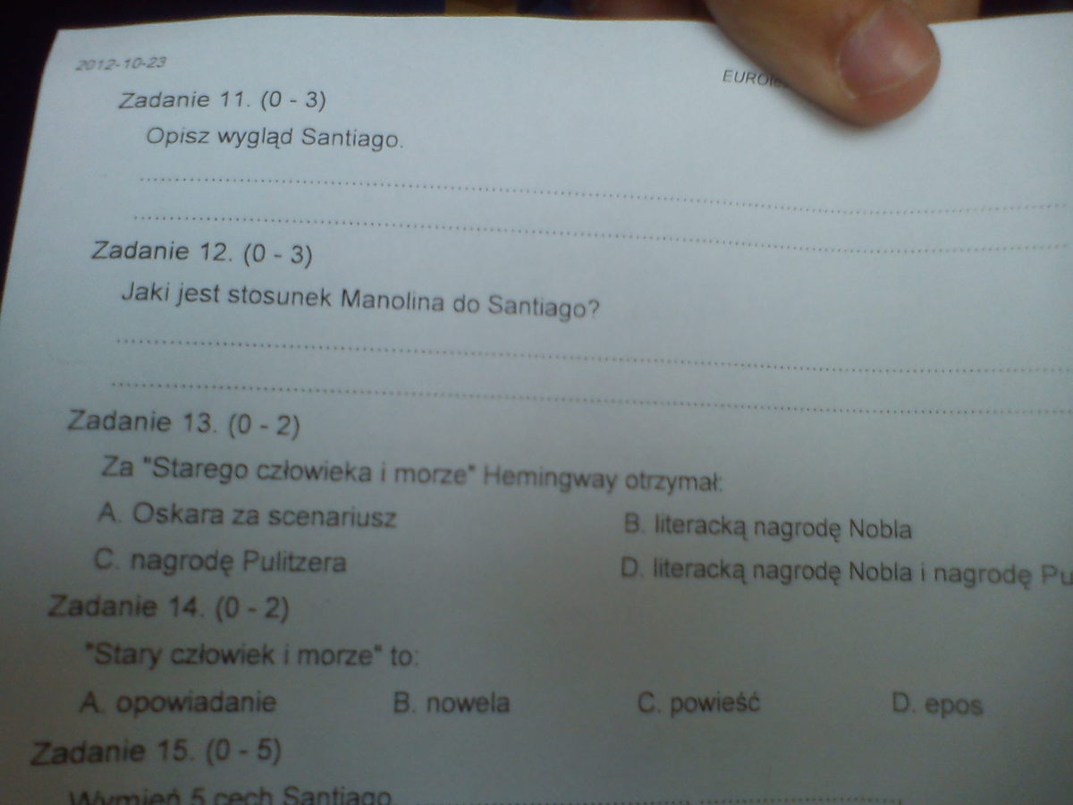 Test Z Lektury Stary Czowiek I Morze - question Stary Człowiek I Morze Test Wsip