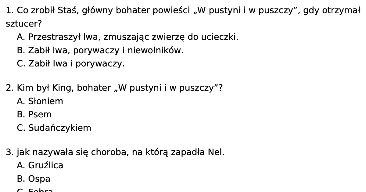 W Pustyni Iw Puszczy Test Profesor