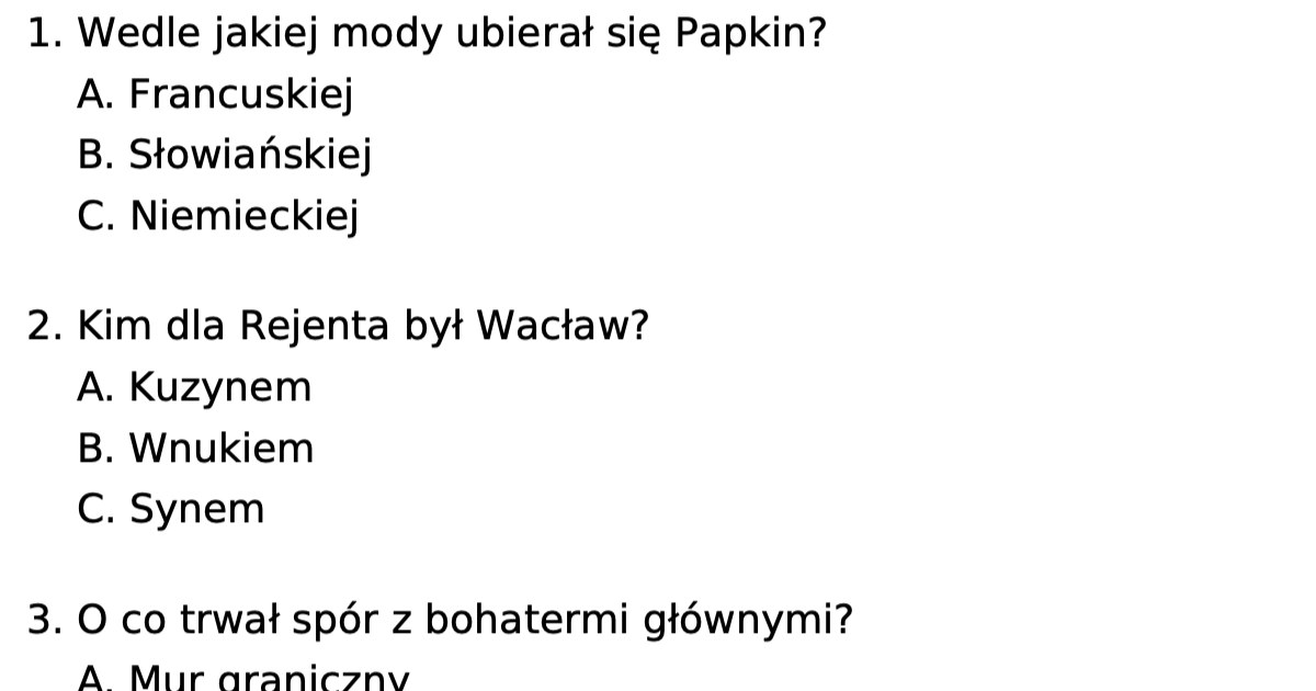 Test Z Lektury Zemsta Klasa 7