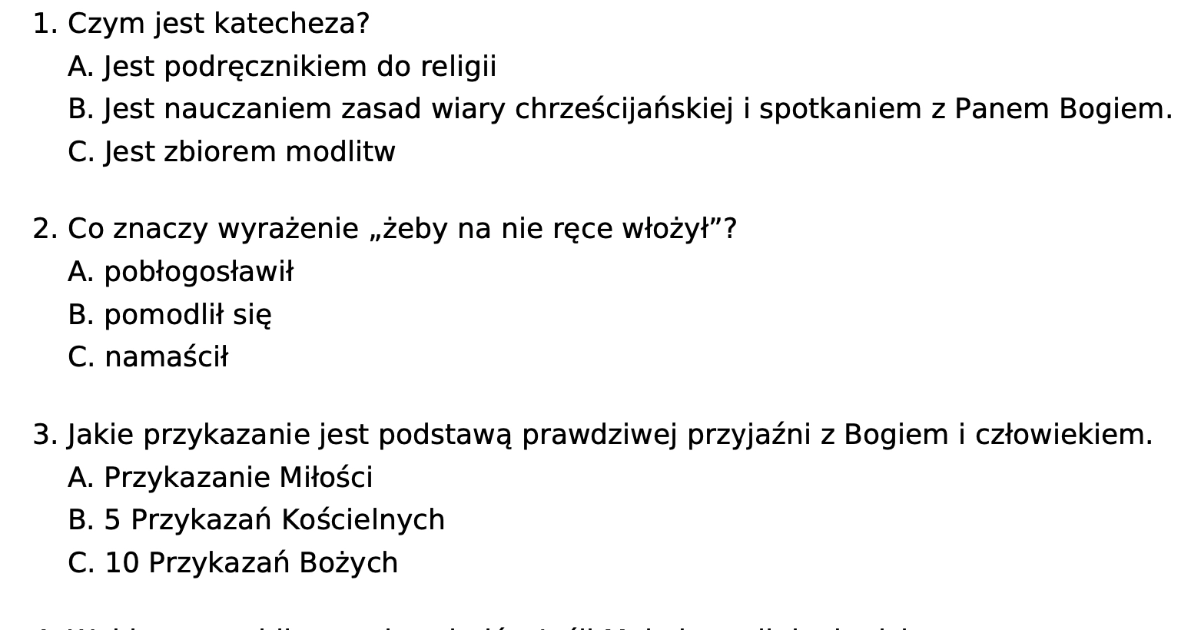 Test Z Religii Klasa 4 Szkoła Podstawowa