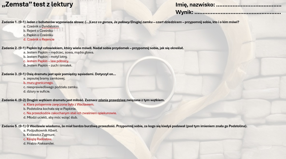 Test z "Zemsty" • Złoty nauczyciel Zemsta Test Z Odpowiedziami Pdf