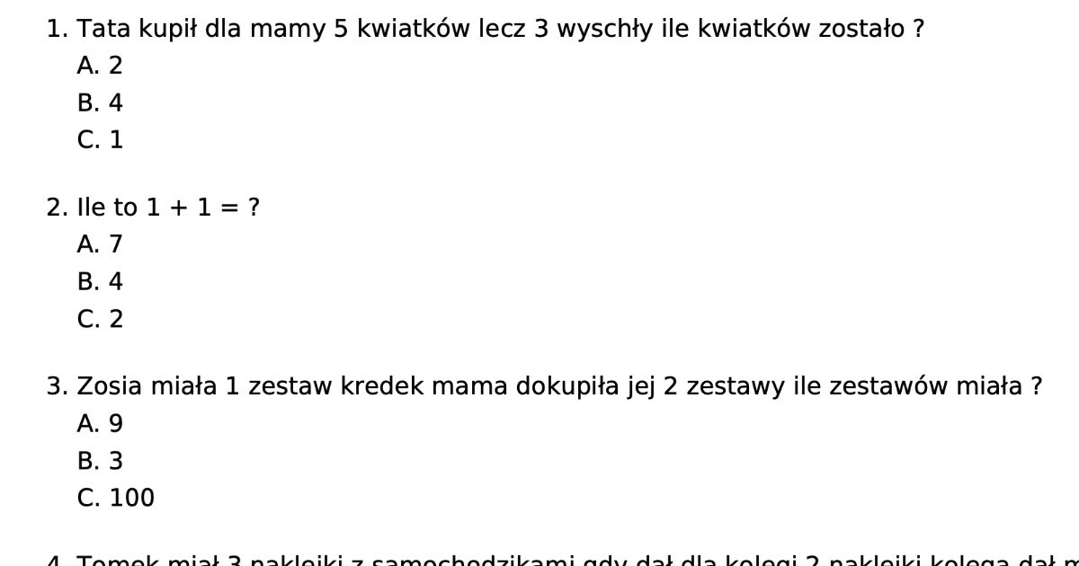 Testy Z Matematyki Klasa 1 Do Druku