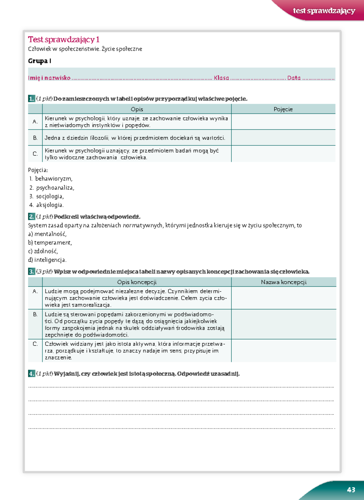Test Z Wosu Klasa 8 Dzial 1