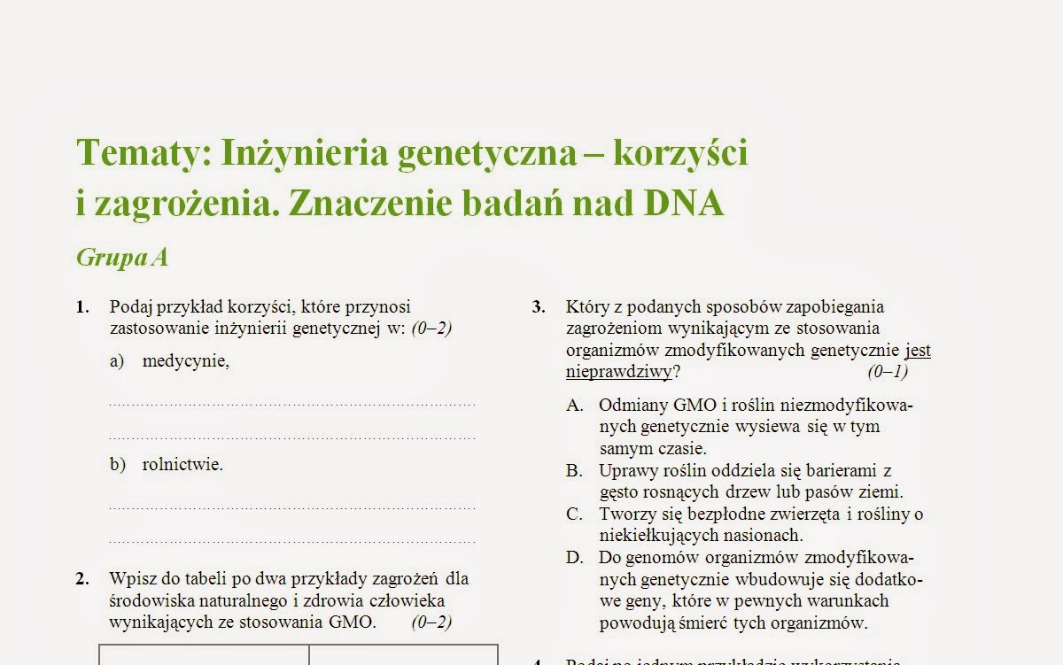 Testy / Sprawdziany / Kartkówki: Biologia na czasie ZR 1. generator Sprawdzian Z Biologii Klasa 7 Dzial 1 Nowa Era Pdf