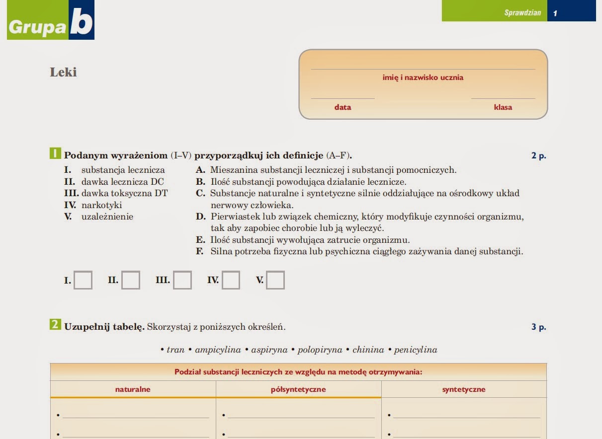 Testy / Sprawdziany / Kartkówki: To jest chemia - zakres podstawowy Chemia Nowa Era Liceum Sprawdziany