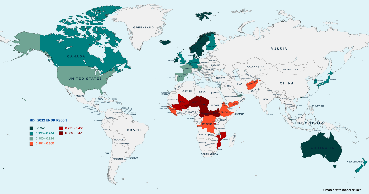 The most and least developed countries, by HDI. - Maps on the Web Kraje Wysoko Rozwinięte Gospodarczo Lista