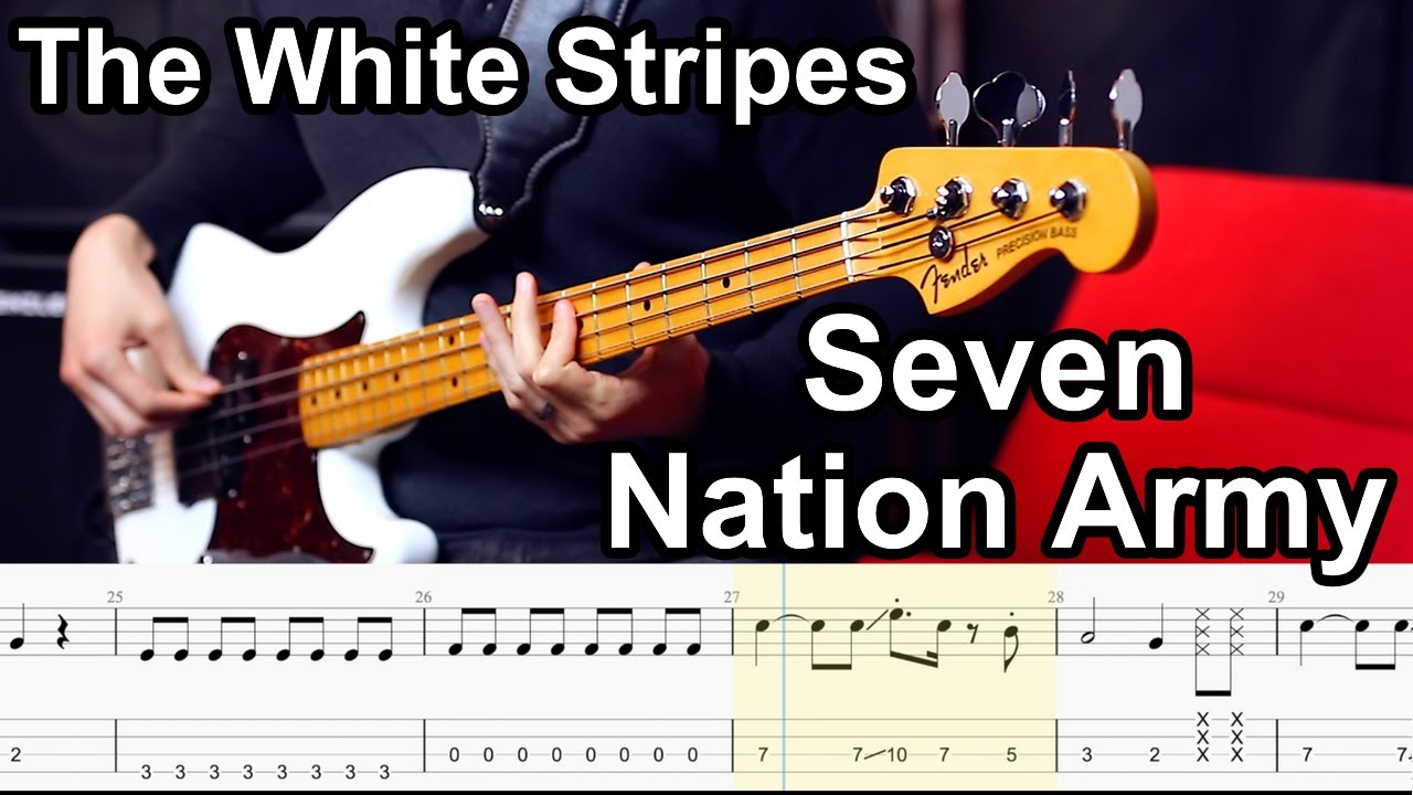 The White Stripes - Seven Nation Army // BASS COVER + Play-Along Tabs 7 Nation Army Tab Bass