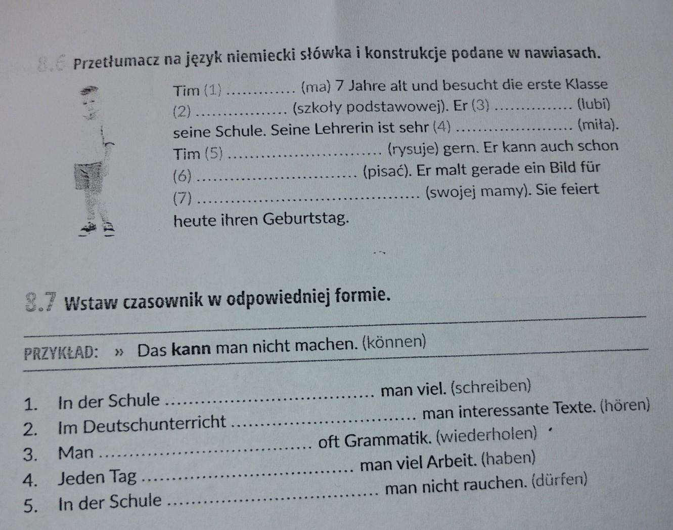 Tim (1).(2)8.6 Przetłumacz na język niemiecki słówka i konstrukcje Przetłumacz Podane Nazwy Na Język Niemiecki I Uzupełnij Nimi Asocjogram