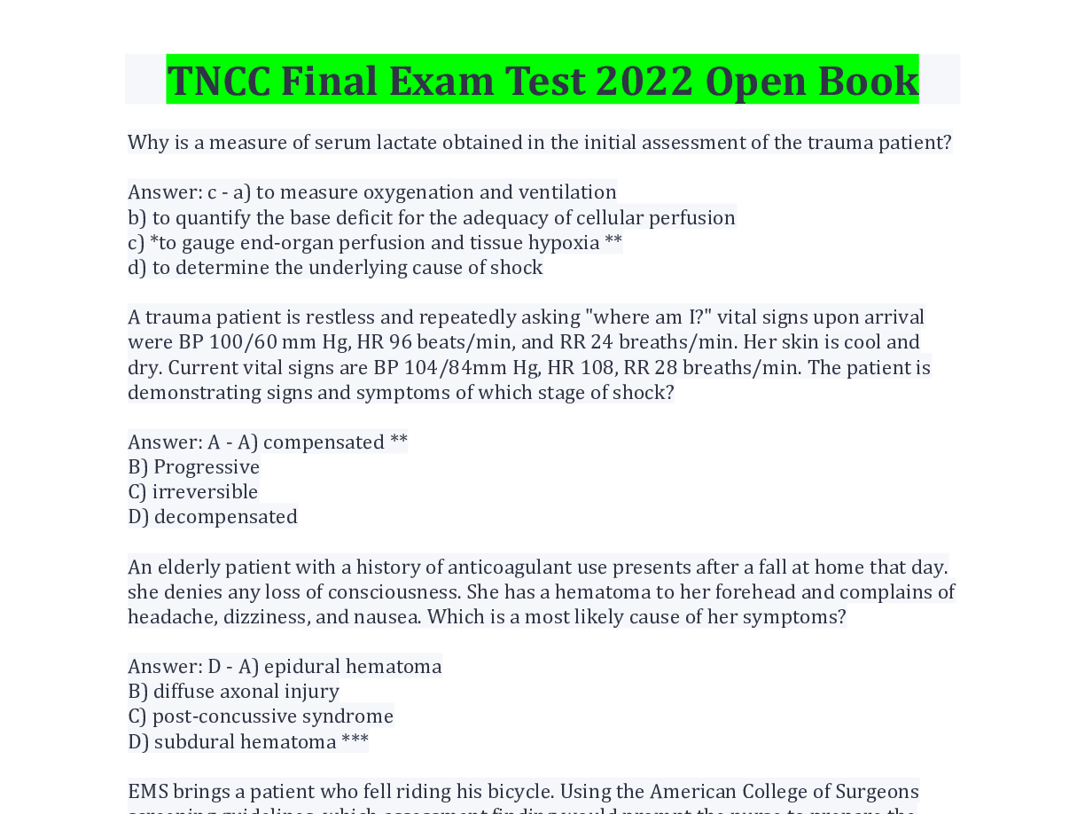Tncc 8th Edition Test Answer Key