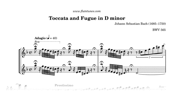 Toccata and Fugue in D minor (J.S. Bach) - Free Flute Sheet Music Toccata And Fugue In D Minor Tab