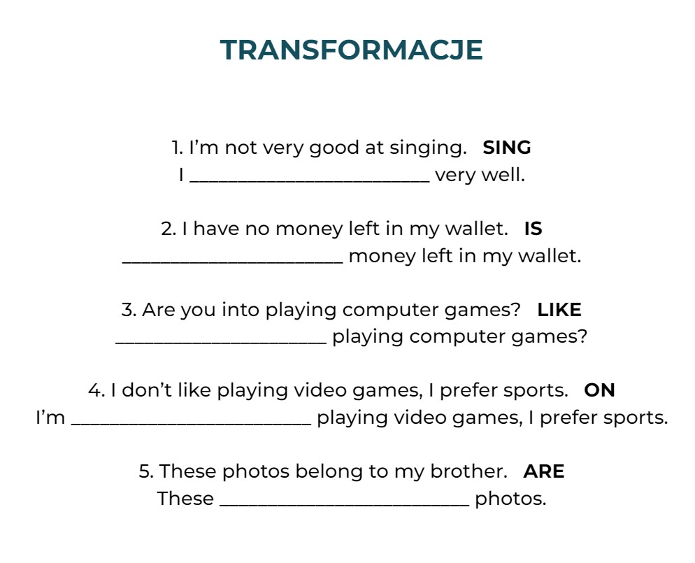 Transformacje Angielski Pdf Z Odpowiedziami
