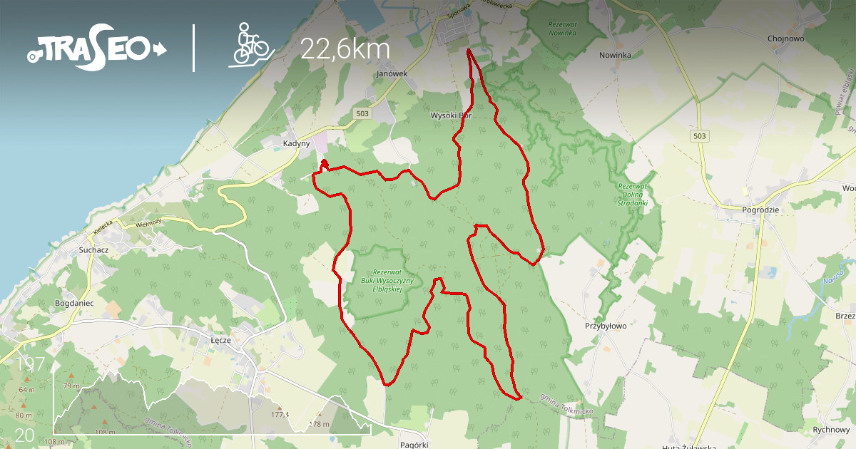 Trasa rowerowa Szlak rowerowy MTB Nadleśnictwa Elbląg (kolor zielony Na Ponizszej Mapie Zaznaczono Kolorem Pewna Trase Rowerowa