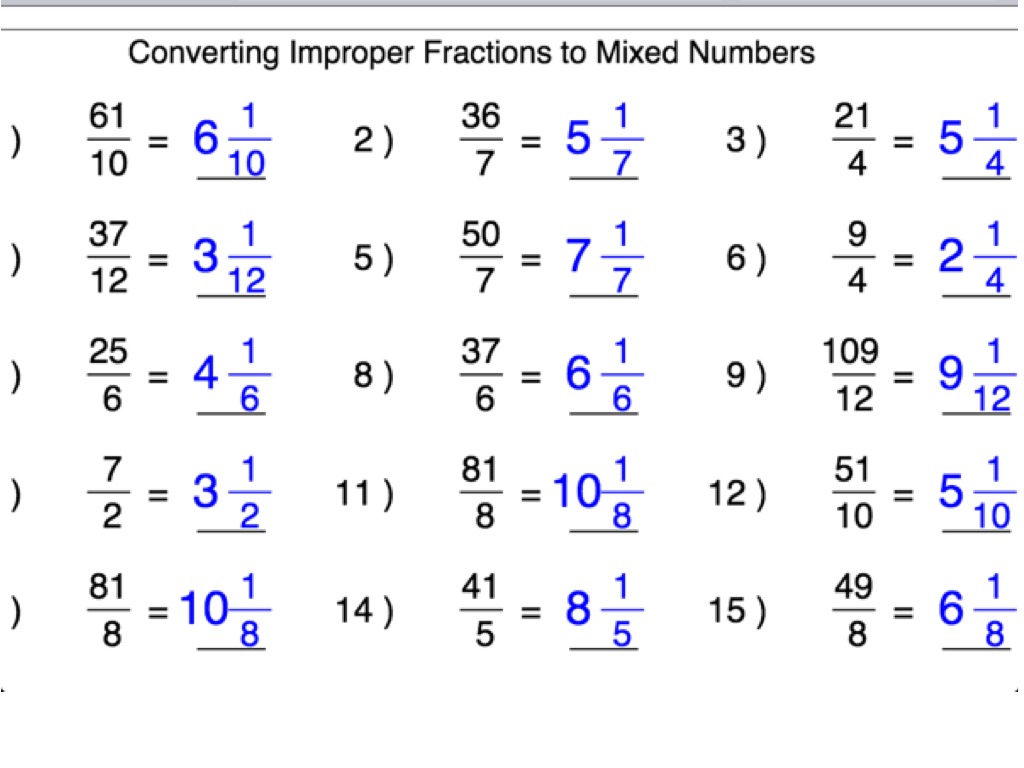 Turning Fractions Into Improper Fractions 5 6 7 As An Improper Fraction