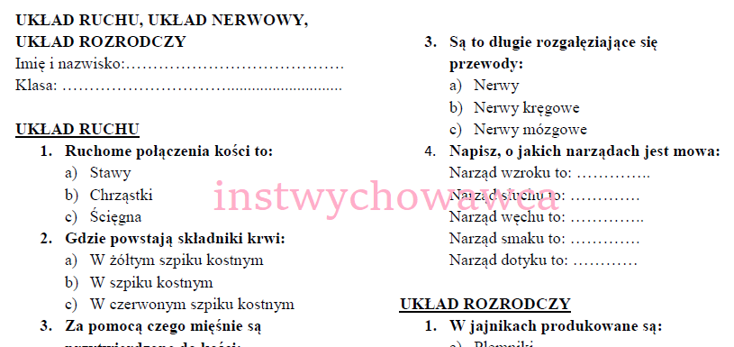 Układ Rozrodczy Sprawdzian Nowa Era