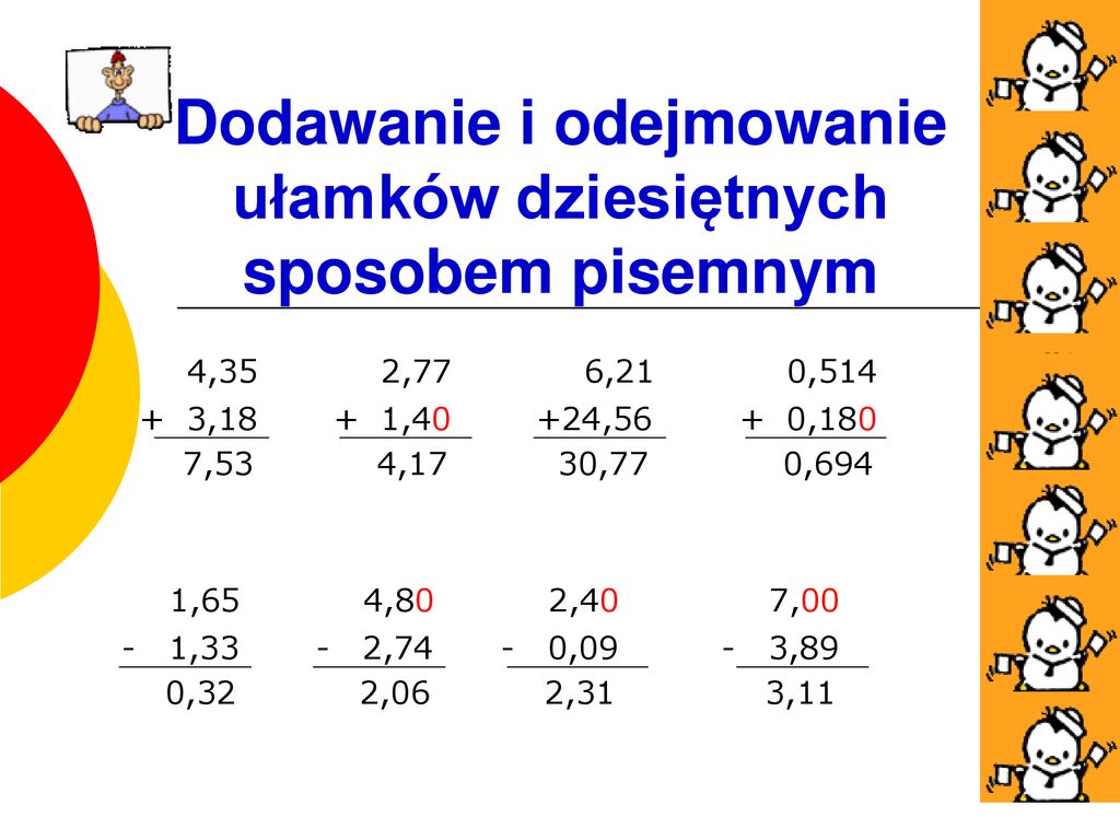 UŁAMKI DZIESIĘTNE porównywanie, dodawanie i odejmowanie. - ppt pobierz Przyklady Na Dodawanie I Odejmowanie Klasa 3