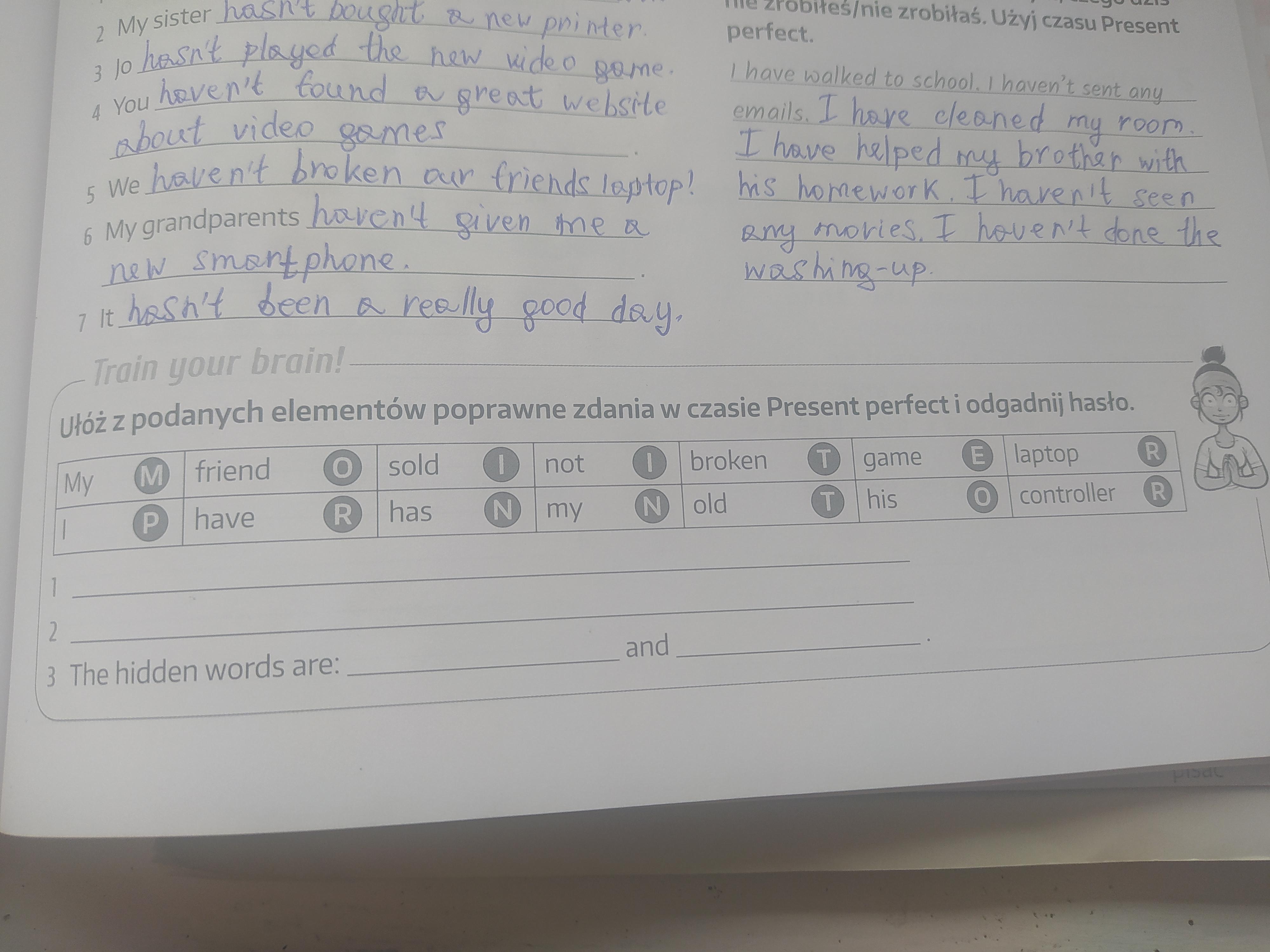 Ułóż z podanych elementów poprawne zdania w czasie Present Perfect i Rozwiąż Zagadkę I Odgadnij Wyraz