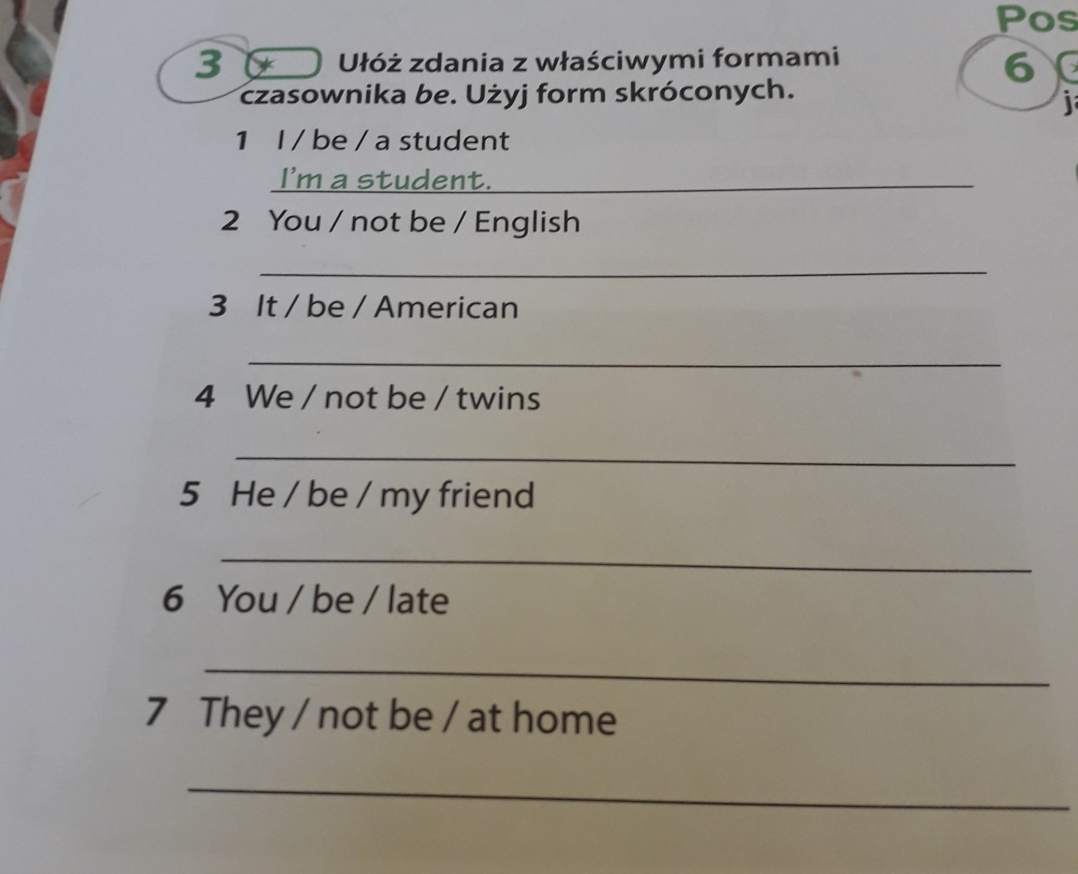 Uloz zdania z wlasciwymi formami czasownika be.Uzyj form skroconych Uzupelnij Zdania Formami Skroconymi I Want Oraz Wlasciwymi Czasownikami