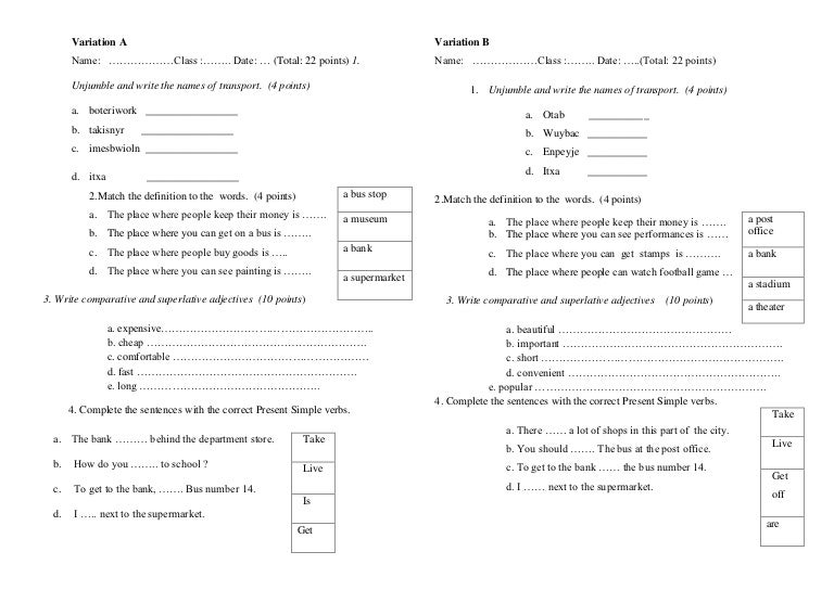 Unit 6 test Junior Explorer 4 Testy Unit 6