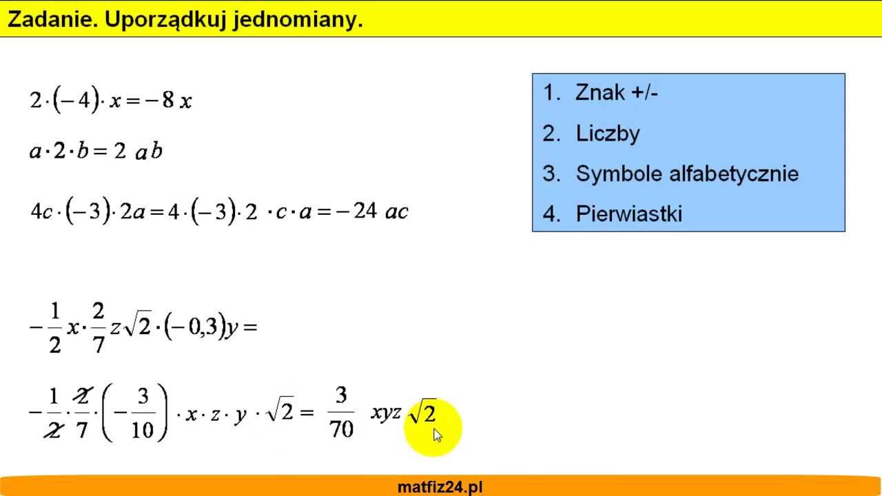 Uporządkuj jednomiany - Wyrażenia algebraiczne(porządkowanie Uporzadkuj Jednomiany A Nastepnie Polacz Liniami