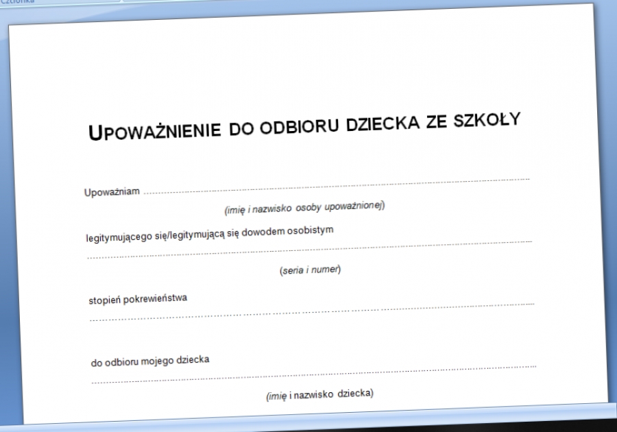 Upoważnienie do odbioru dziecka ze szkoły wzór - Procedura w firmie Upoważnienie Do Odbioru Dziecka Ze Szkoły Wzór