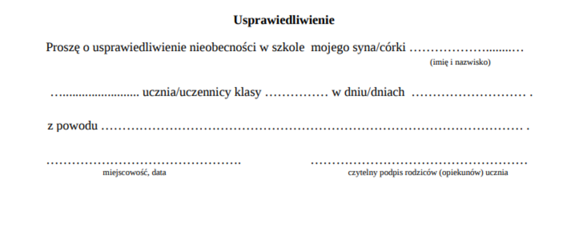 Jak Napisac Usprawiedliwienie Do Szkoly Wzr