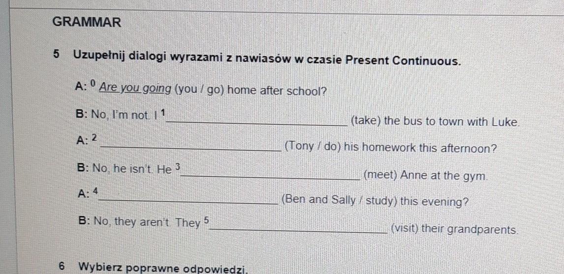 Uzupełnij Dialog Słowami Z Nawiasów W Czasie Present Continuous