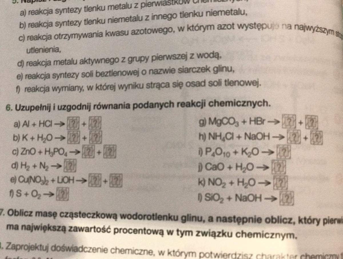 Uzupełnij I Uzgodnij Równania Podanych Reakcji Chemicznych