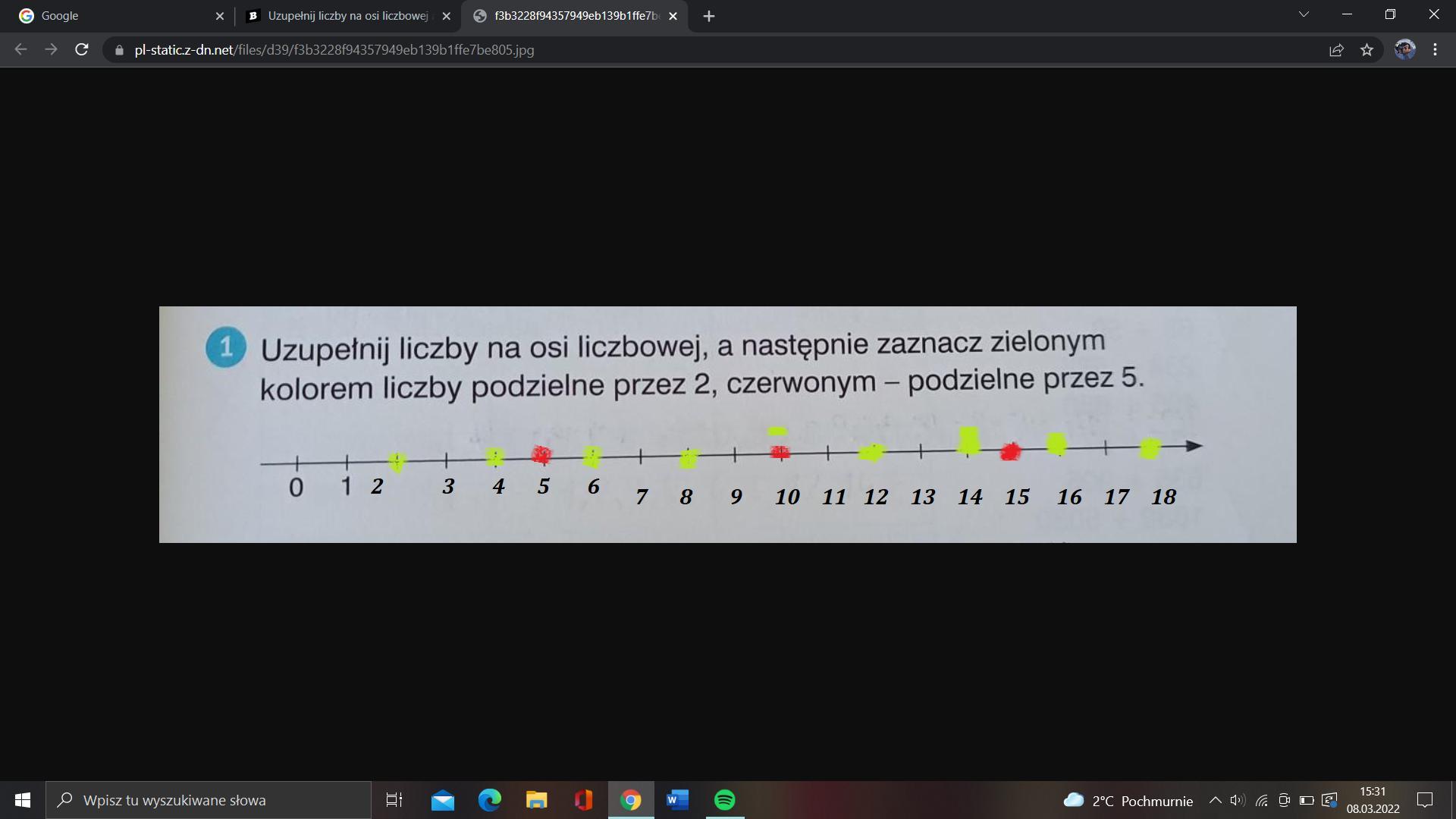 Uzupełnij Liczby Na Osi Liczbowej A Następnie Zaznacz Zielonym Kolorem