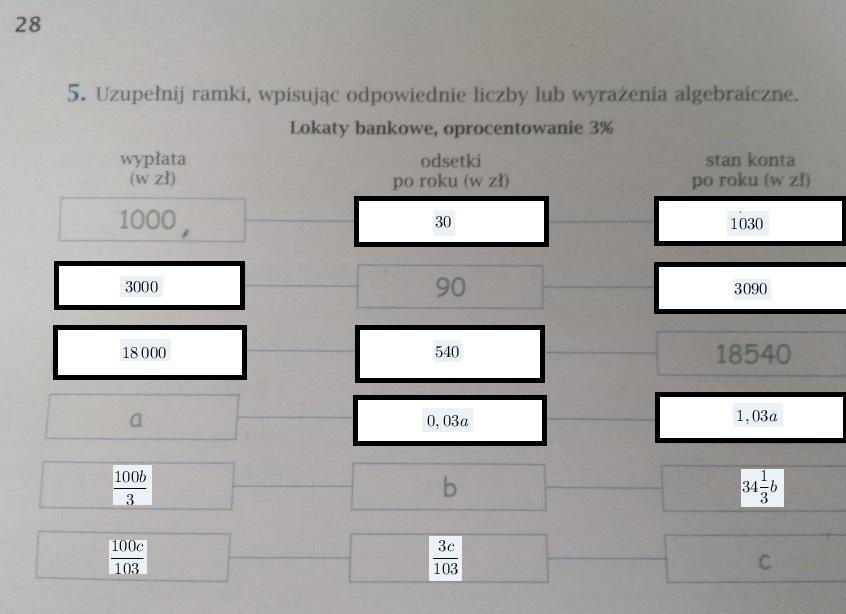 Uzupelnij Tabele Wpisujac Odpowiednie Liczby Lub Wyrazenia Algebraiczne